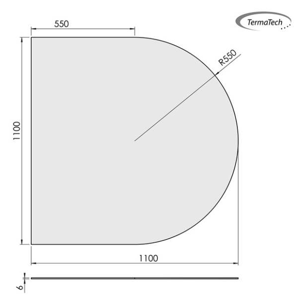 Gulvplade halvrund 1100x1100mm